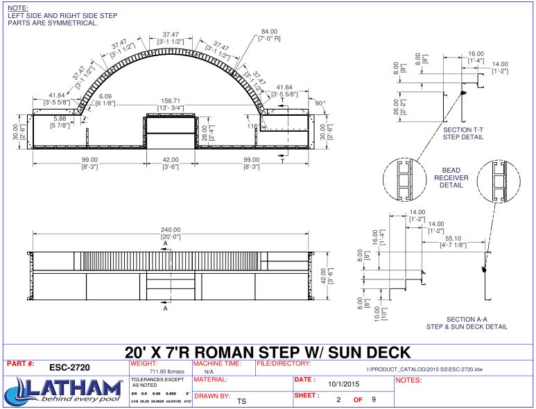 20' Wide Radius Roman End (7'R) Steel Step w/ Sunledge